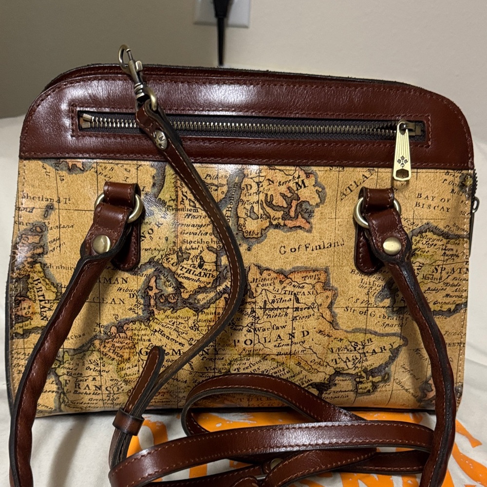 Patricia Nash Map-Print Shoulder Bag in Brown and Tan